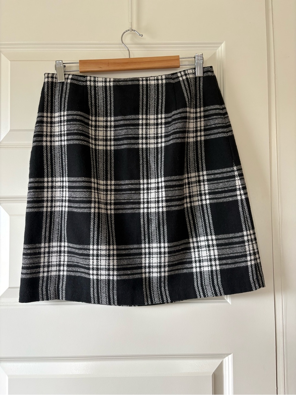Black & White Plaid A-Line Skirt - Classic Windowpane - Picture 2 of 6